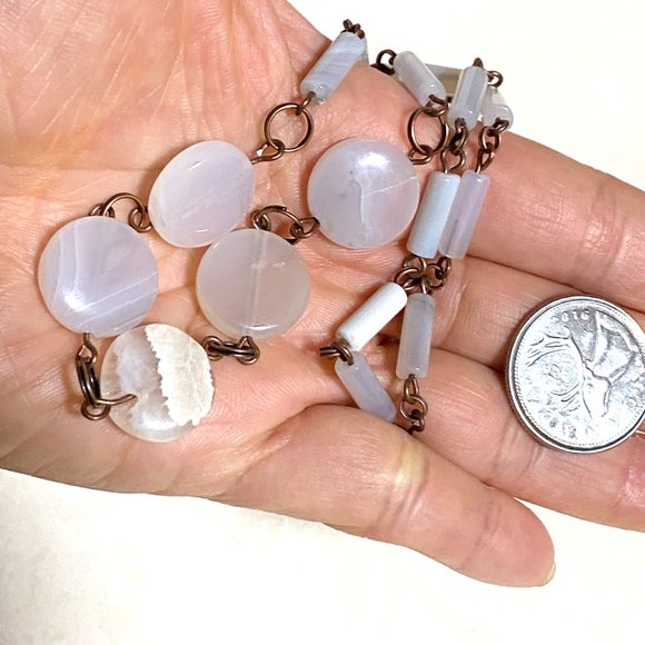 Geometric Round Agate Necklace, Rustic Genuine Gemstone Copper Link Necklace - Picture 9 of 9